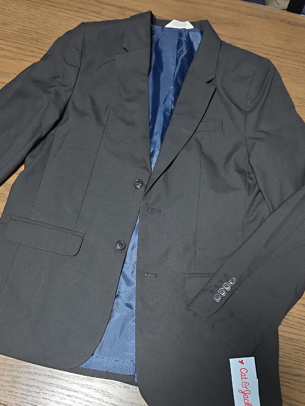 Cat & Jack Black Men's Two-Button Blazer with Blue Lining
